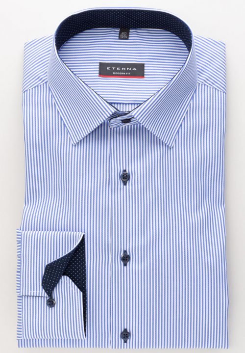 Chemise Manches Longues Ville Rayure Baton Bleu Royal Bleu Moyen – Image 3