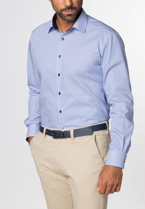 Chemise Manches Longues Ville Rayure Baton Bleu Royal Bleu Moyen – Image 4
