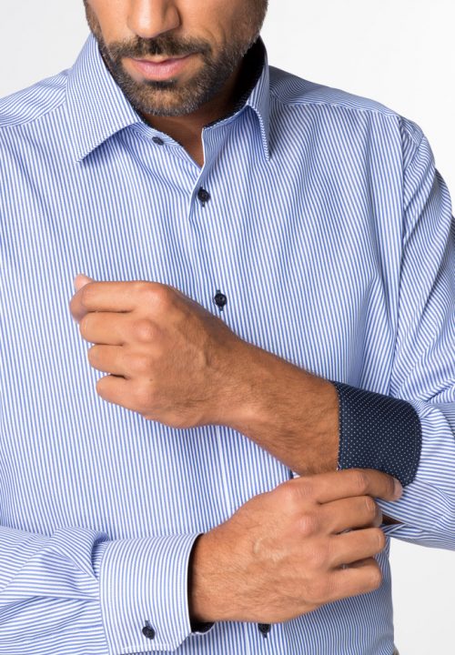 Chemise Manches Longues Ville Rayure Baton Bleu Royal Bleu Moyen – Image 5
