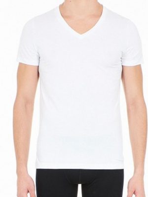 T-shirt Manches Courtes Coton Elasthane V Uni Blanc