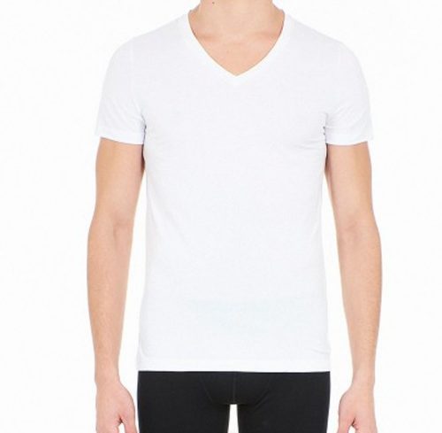 T-shirt Manches Courtes Coton Elasthane V Uni Blanc