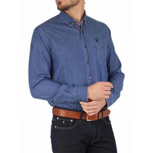 Chemise Manches Longues Sport Chambray Bleu Moyen