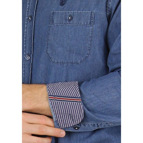 Chemise Manches Longues Sport Chambray Bleu Moyen – Image 3