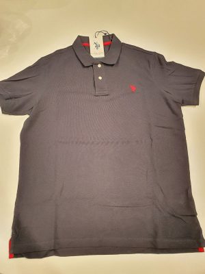 Polo Manches Courtes Pique Uni Bleu Fonce