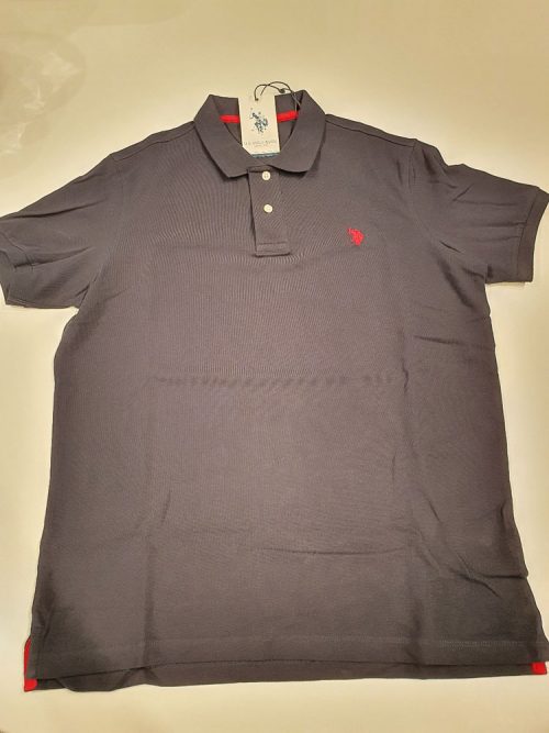 Polo Manches Courtes Pique Uni Bleu Fonce