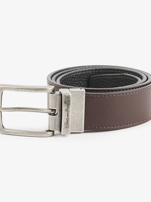 Accessoire Ceinture Cuir Graine Reversible Noir Fonce