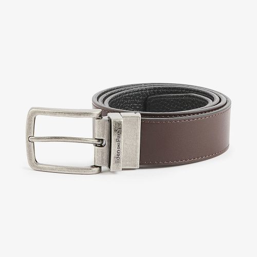 Accessoire Ceinture Cuir Graine Reversible Noir Fonce