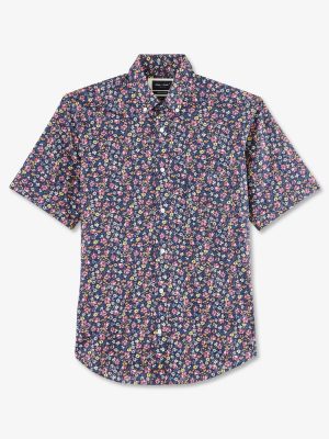 Chemise Manches Courtes Sport Imp Fleurs Bleu Fonce