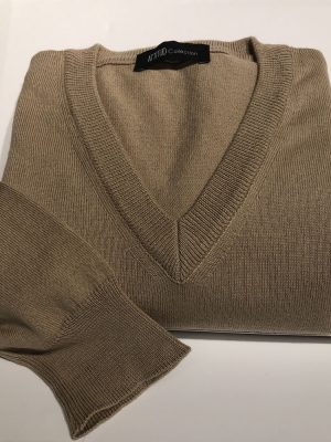 Pull Col V Coton V Uni Beige Clair