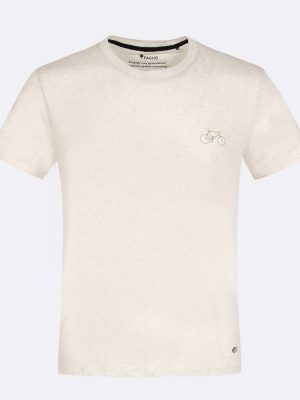 T-shirt Manches Courtes Chine Broderie Velo Beige Clair