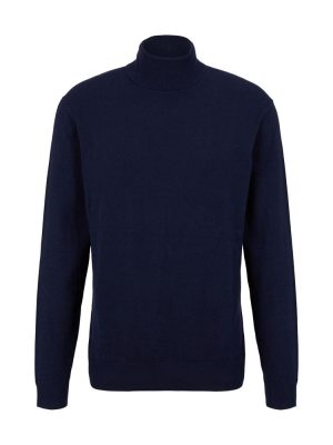 Pull Col Roule Lyocell Uni Bleu Fonce