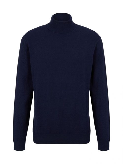 Pull Col Roule Lyocell Uni Bleu Fonce