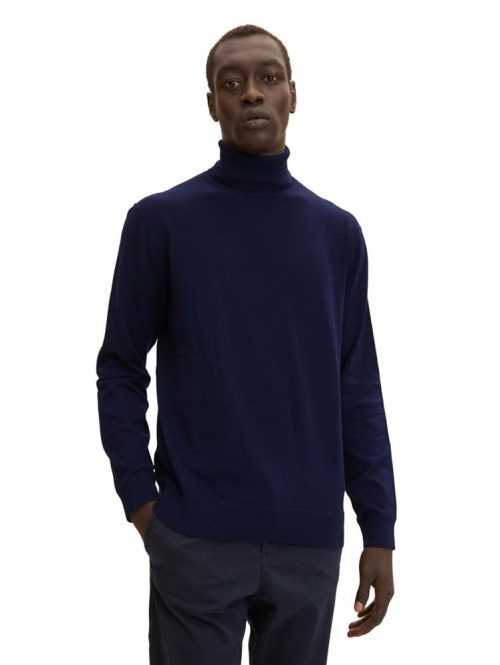 Pull Col Roule Lyocell Uni Bleu Fonce – Image 2