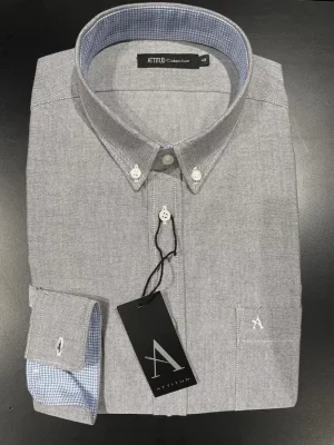 Chemise Manches Longues Sport Oxford Uni Gris Clair
