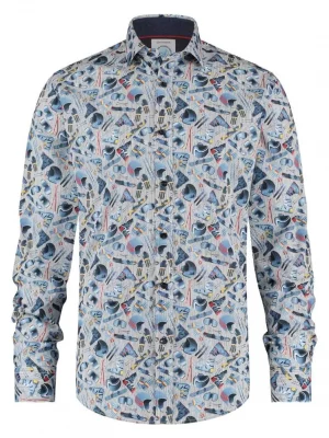Chemise Manches Longues Sport Imp Ski Fond Rayures Bleu Moyen
