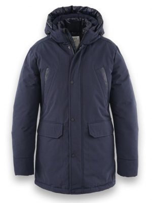Grosse Piece Parka Nylon Poches Repose Mains Bleu Fonce