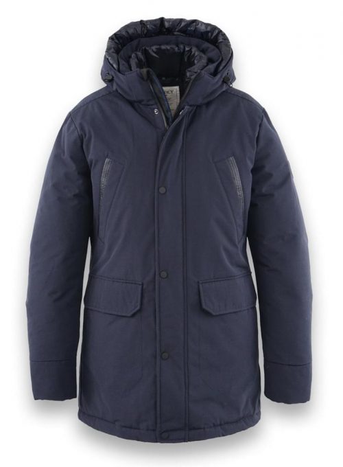 Grosse Piece Parka Nylon Poches Repose Mains Bleu Fonce