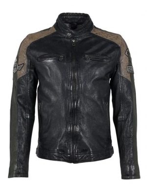 Cuir Blouson Motard Gris Fonce