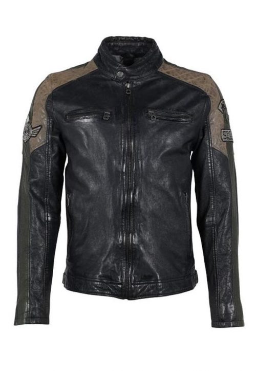 Cuir Blouson Motard Gris Fonce