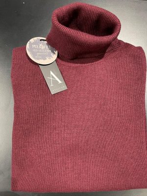 Pull Col Roule Laine & Cach Uni Rouge Fonce