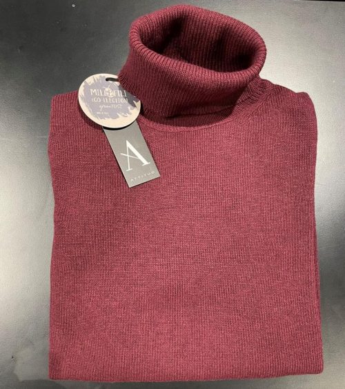Pull Col Roule Laine & Cach Uni Rouge Fonce