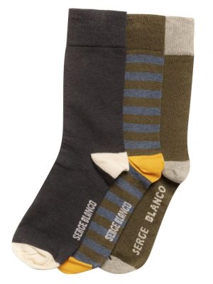 Accessoire Chaussettes Coffret Trio Rayure Kaki Moyen