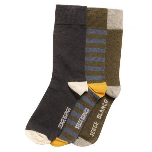 Accessoire Chaussettes Coffret Trio Rayure Kaki Moyen