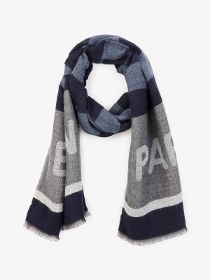 Accessoire Echarpe Tisse Rayure + Logo Bleu Moyen