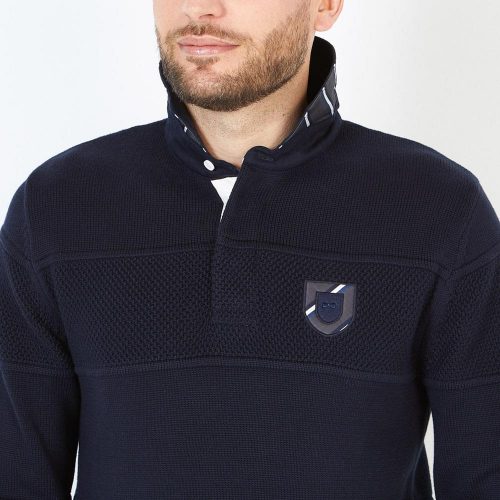 Pull Col Cheminee Col Polo Ecusson Bleu Fonce – Image 3