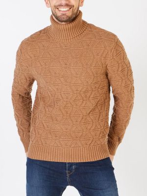 Pull Col Rond Tricolore Beige Moyen