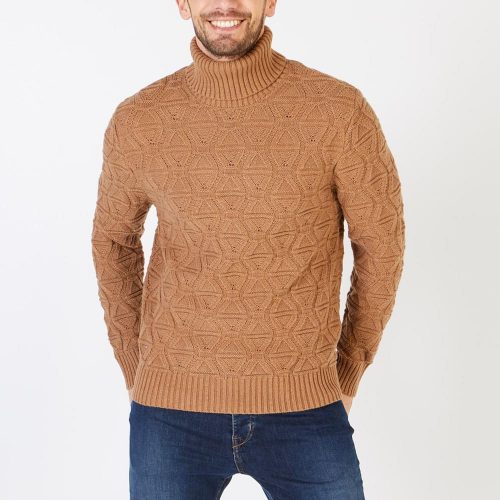 Pull Col Rond Tricolore Beige Moyen