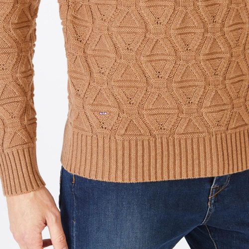 Pull Col Rond Tricolore Beige Moyen – Image 3