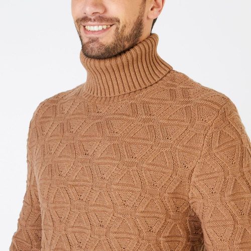 Pull Col Rond Tricolore Beige Moyen – Image 4