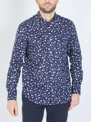 Chemise Manches Longues Sport Imp Fleurs Marine Bleu Fonce