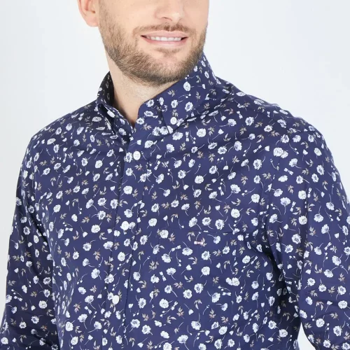 Chemise Manches Longues Sport Imp Fleurs Marine Bleu Fonce – Image 3