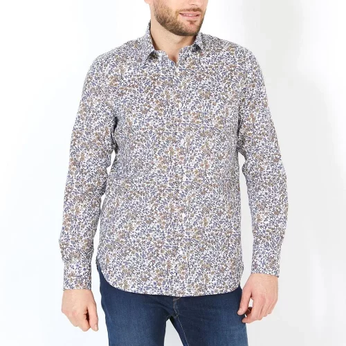 Chemise Manches Longues Sport Imp Fleurs Beige Beige Moyen
