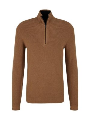 Pull Col Cheminee Cote Anglaise 1/2 Zip Beige Moyen