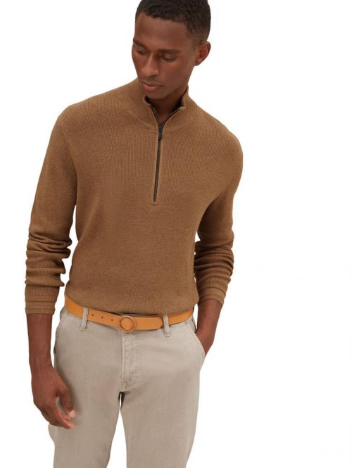 Pull Col Cheminee Cote Anglaise 1/2 Zip Beige Moyen – Image 2