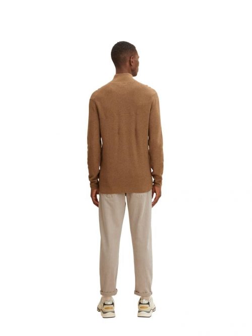 Pull Col Cheminee Cote Anglaise 1/2 Zip Beige Moyen – Image 3