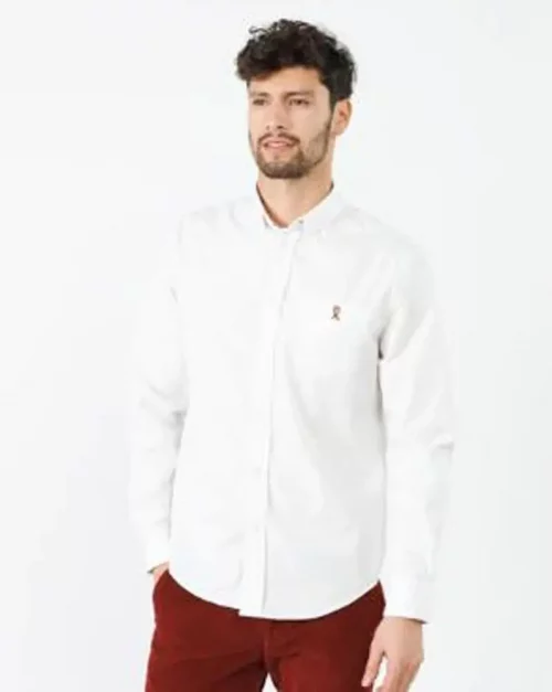Chemise Manches Longues Sport Gabardine Lyocell Lavee Blanc