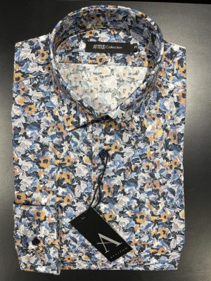 Chemise Manches Longues Ville Imp Fleurs Bleu Moyen