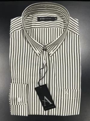 Chemise Manches Longues Sport Rayure Baton Vert Moyen