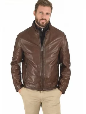 Cuir Blouson Agneau Parment Amo Beige Moyen