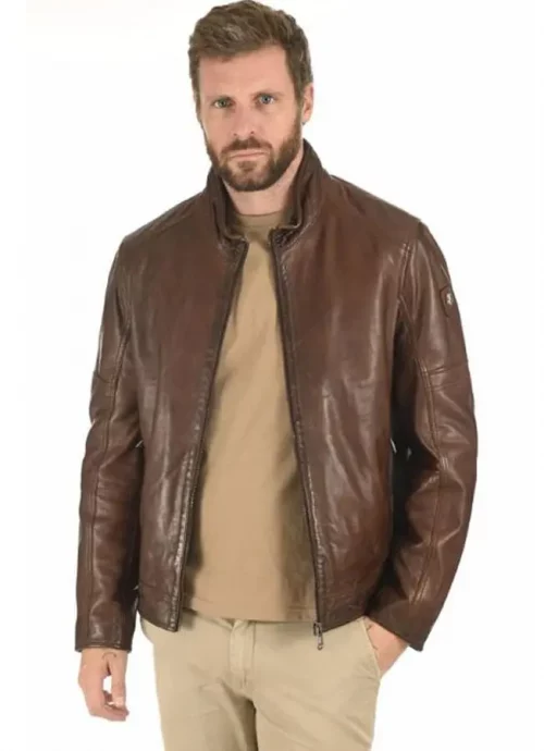 Cuir Blouson Agneau Parment Amo Beige Moyen – Image 4