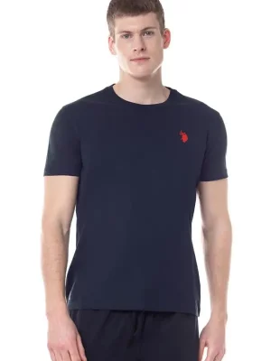 T-shirt Manches Courtes Uni Logo Poitrine Bleu Fonce