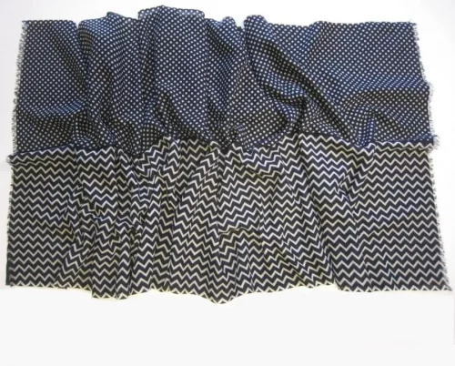 Accessoire Echarpe Laine Pois + Zigzag Bleu Fonce