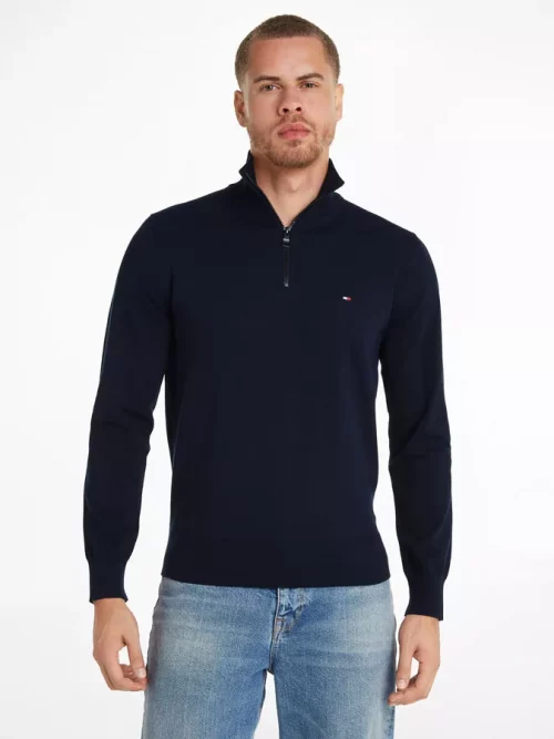 Pull Col Cheminee 1/2 Zip Jersey Bleu Fonce