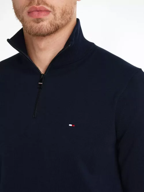 Pull Col Cheminee 1/2 Zip Jersey Bleu Fonce – Image 3