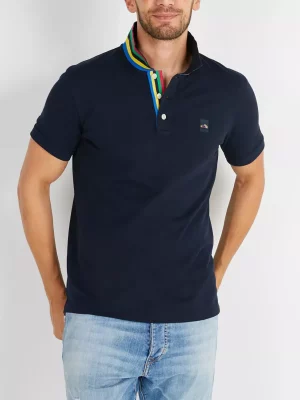 Polo Manches Courtes Col Multico Bleu Fonce