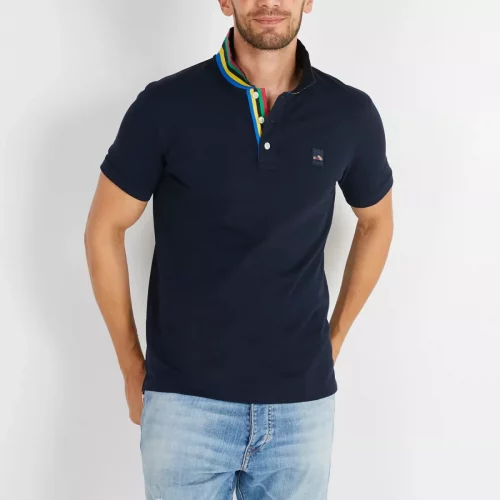 Polo Manches Courtes Col Multico Bleu Fonce